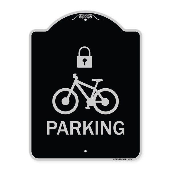 Signmission Parking With Cycle and Lock Symbol Heavy-Gauge Aluminum Architectural Sign, 24" x 18", BS-1824-23476 A-DES-BS-1824-23476 - main